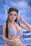 5FT realistic silicone sex doll with big breasts wearing white cosplay lingerie and fairy accessories against ocean backdrop