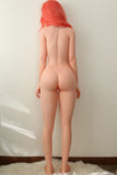 5FT F Cup full body silicone realistic sex doll with white lingerie and red hair from Paradisexdoll standing rear view