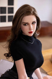 Realistic-life-size-silicone-sex-doll-with-long-hair-wearing-black-turtleneck