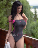 Realistic TPE sex doll torso with light tan color and black lingerie for adults