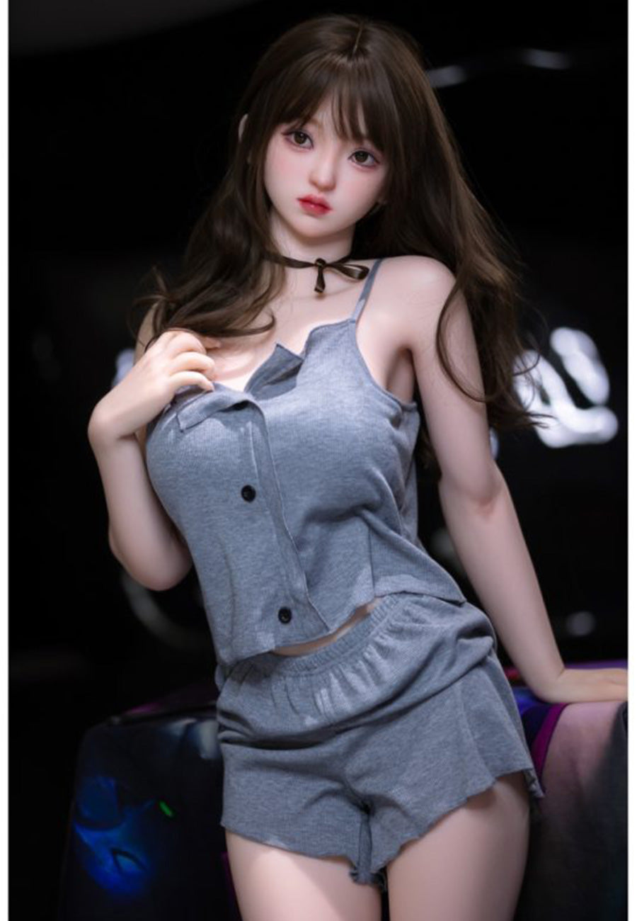 Life-size Paradisexdoll Chyou TPE doll in natural color with grey lingerie set